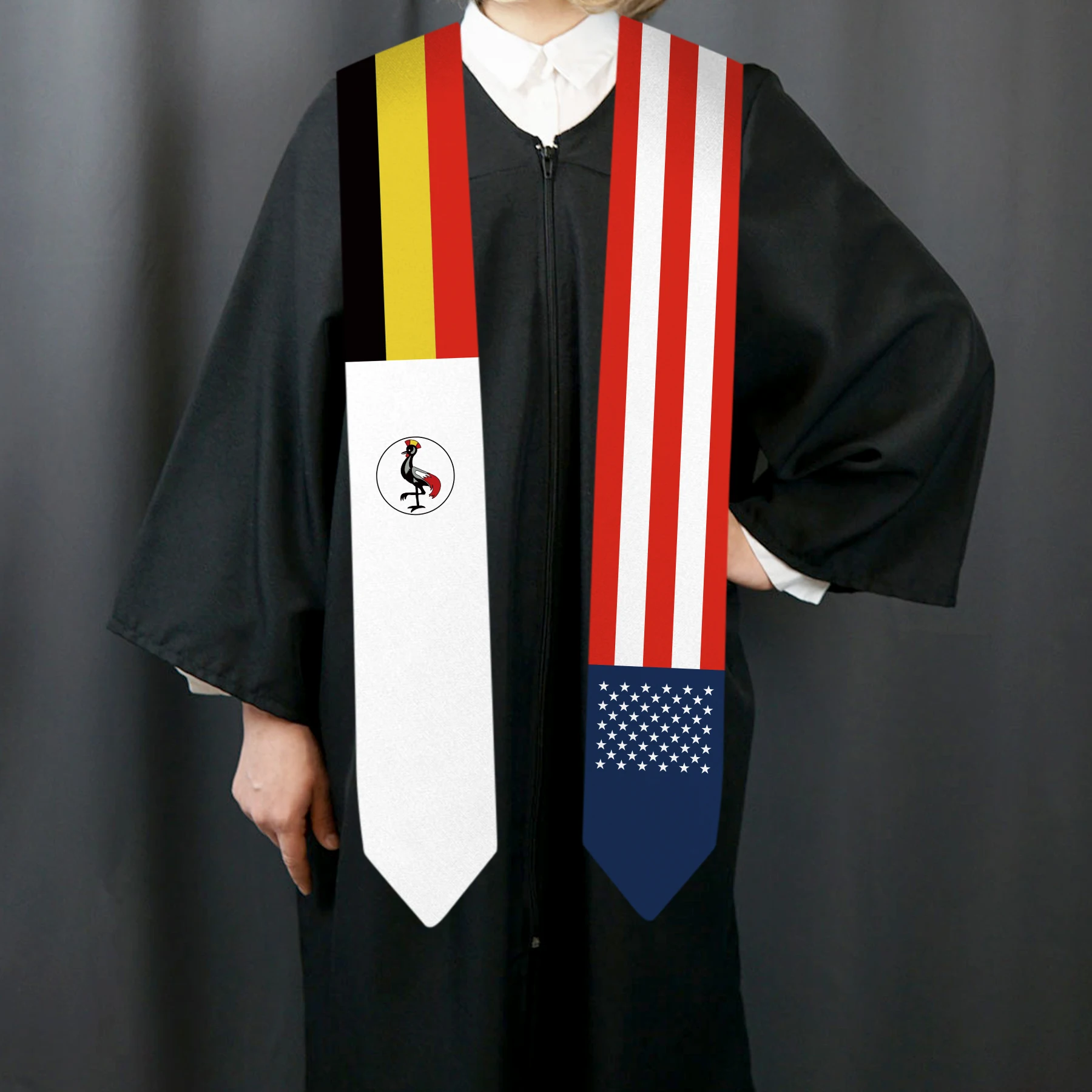 13x180cm USA And Uganda Flag Graduation Sash Bachelor Gown Accessory Graduation Sash Scarf