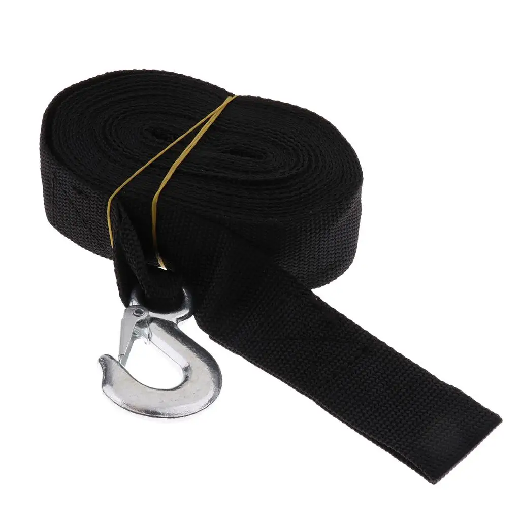 

Marine Winch Strap with Hook - Boat Towing Tie Downs - 2 inches Feet - Heavy Load 3200 lbs, Black