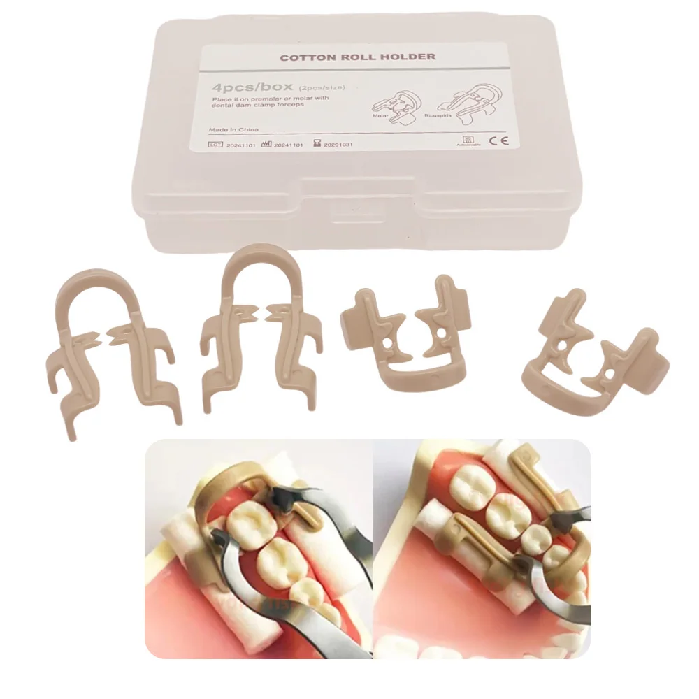 

4 Piece Dental Cotton Roll Holder Clips Resin Material for Premolar Molar Hemostatic Clamps Endodontic Restorative Use