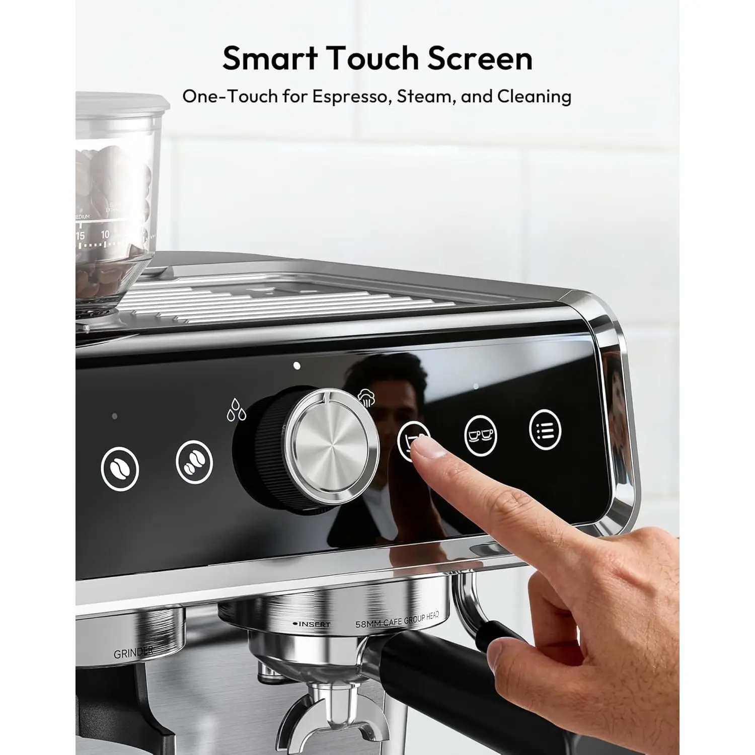 EUHOMY Electric Espresso Machine with Grinder 20 Bar Stainless Steel Semi Automatic Coffee Maker with Steam Wand for Home Use view 5