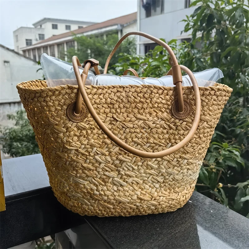 Borsa di paglia intrecciata di colore sfumato di moda per le donne borsa da spiaggia al mare per le vacanze estive borsa a tracolla di grande