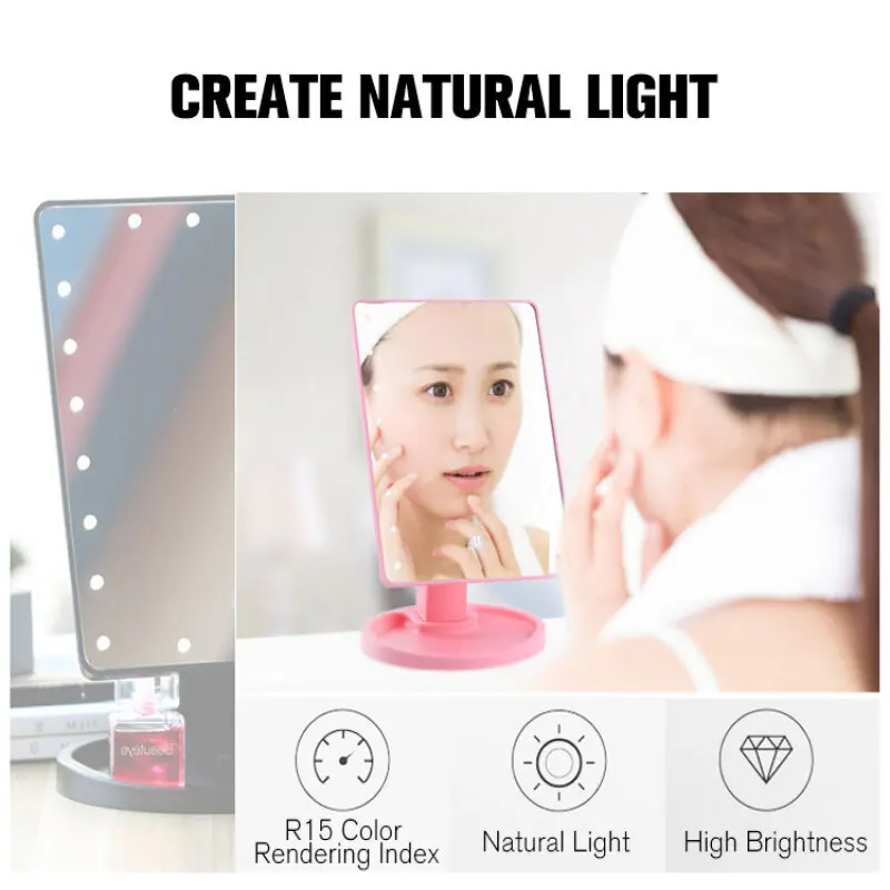 Touch sensor led light student storage specchio per il trucco 16/22 specchio per il trucco leggero specchio singolo da tavolo 360 specchio da trucco rotante