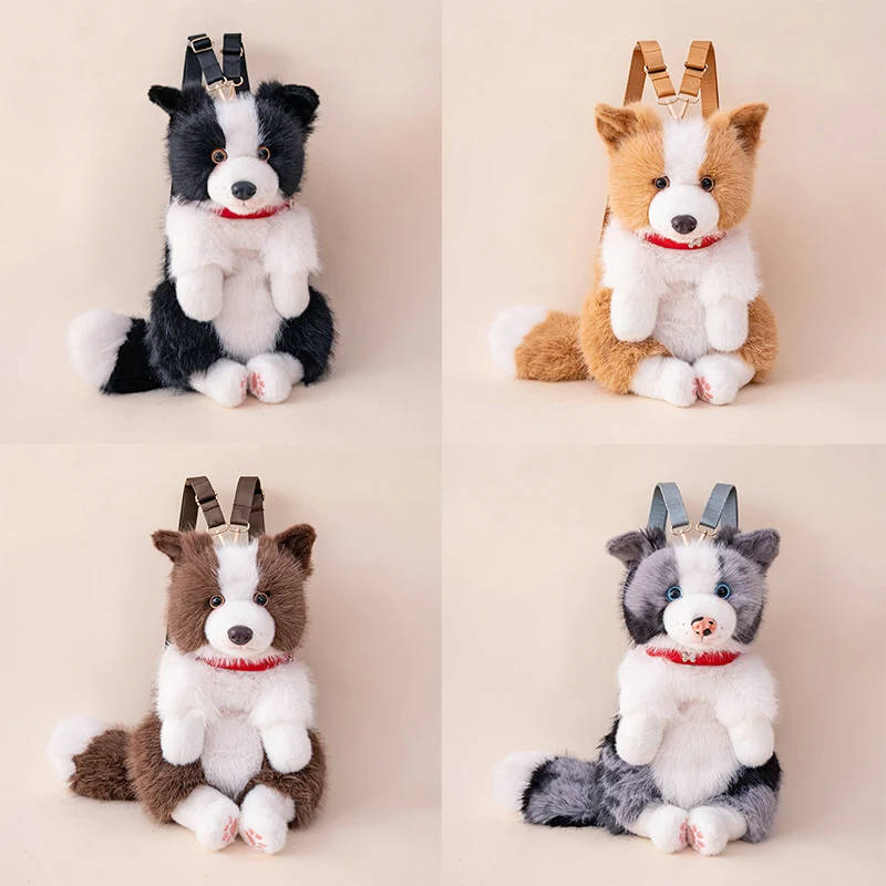 50cm New Border Collie Plush Backpack Long-Haired Fluffy Dog Backpack Cute Shepherd Dog That Can Bark Stuffed Bag Birthday Gift
