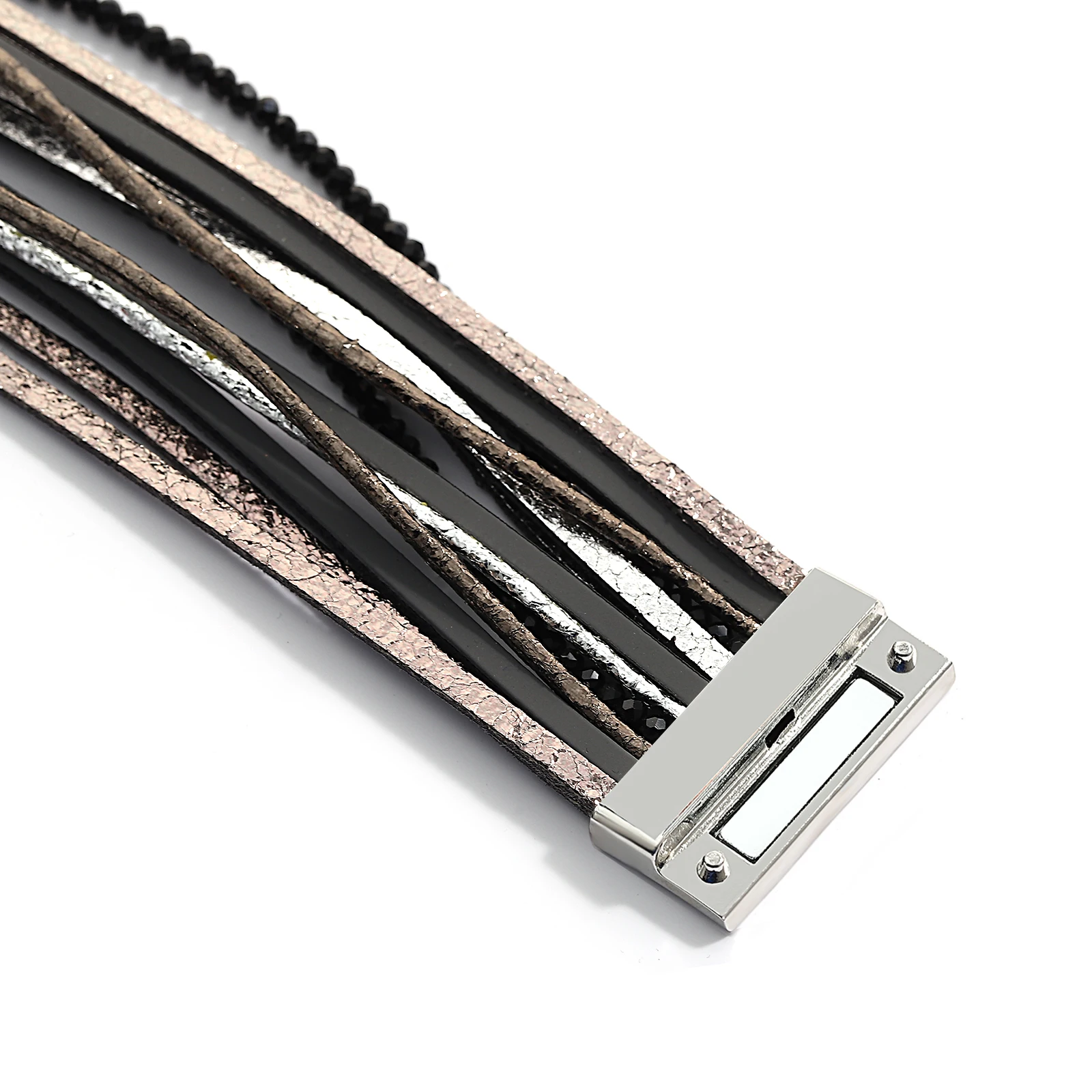 Amorcome Ethnic Multilayer Leather Bracelets for Women Men Boho Crystal Beads Wide Wrap Bracelets Fashion Female Party  Jewelry