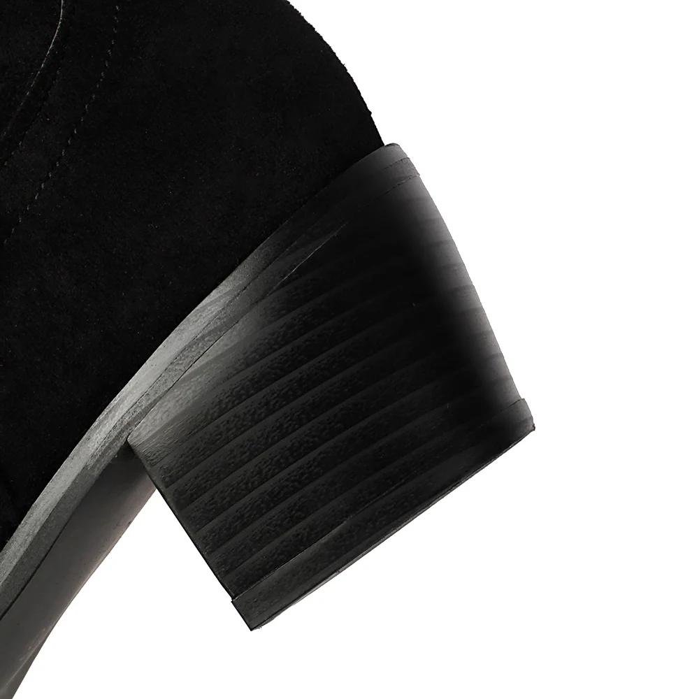 2025 جديد الشتاء ناضجة النساء السود منتصف العجل الأحذية الغربية 5 سنتيمتر مربع ميد كعب سيدة أحذية عارية زائد حجم كبير 11 43 46