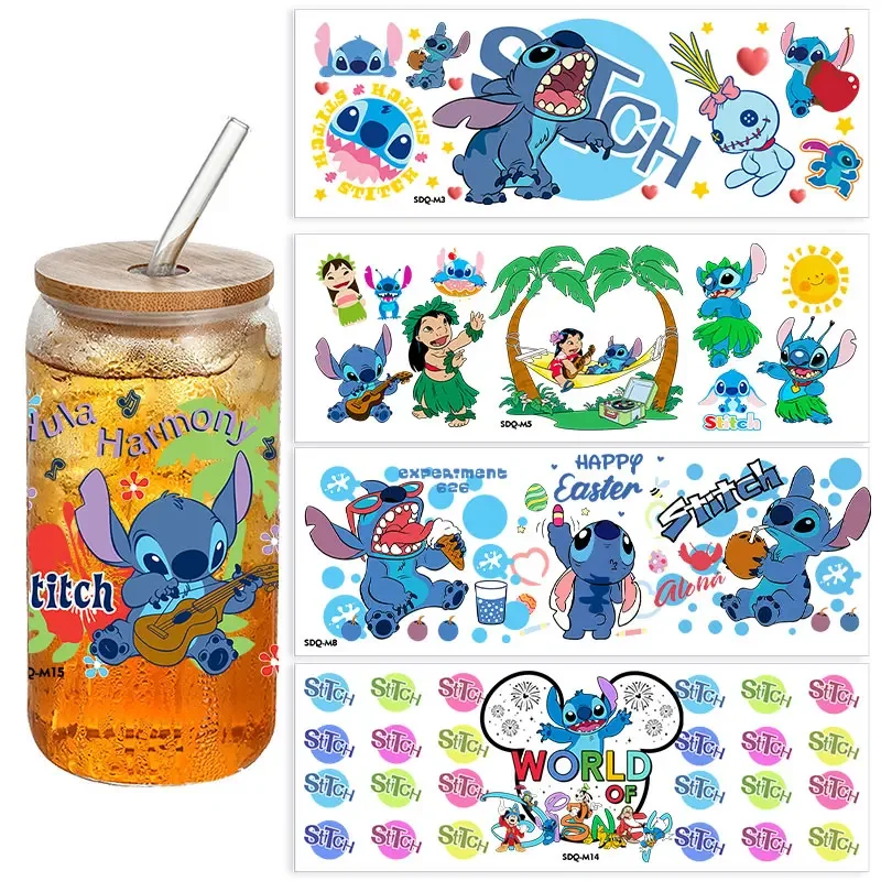DTF Printing Stickers Decal Stitch Lilo Angel Stitch DIY Waterproof Stickers UV Transfer Transparent Crystal Cartoon Creative