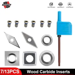 13pcs Carbide Insert Cutters Blades for Detailer Hollower Finisher Rougher Turning Tools Blade Wood Lathe Tool