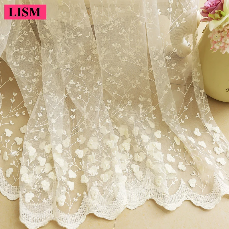 

1PC French Beige Lace Flowers Embroidery Tulle Bedroom Sheer Tulle Curtains for Living Room Kitchen Window Drapes Voile Cortinas