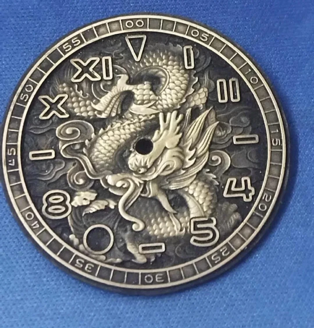 New Arrival Watch Accessories Handmade Chinese Dragon Classic Bronze Skull Watch Dial Watch Modification Face 34.5mm