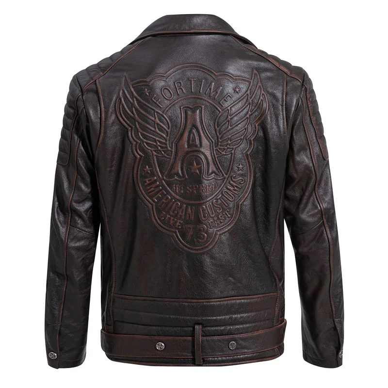 First Layer Cow Genuine Leather Jacket Men's Motorbike Spring Autumn Oblique Zipper Cowhide Coat Men Cycling Clothing