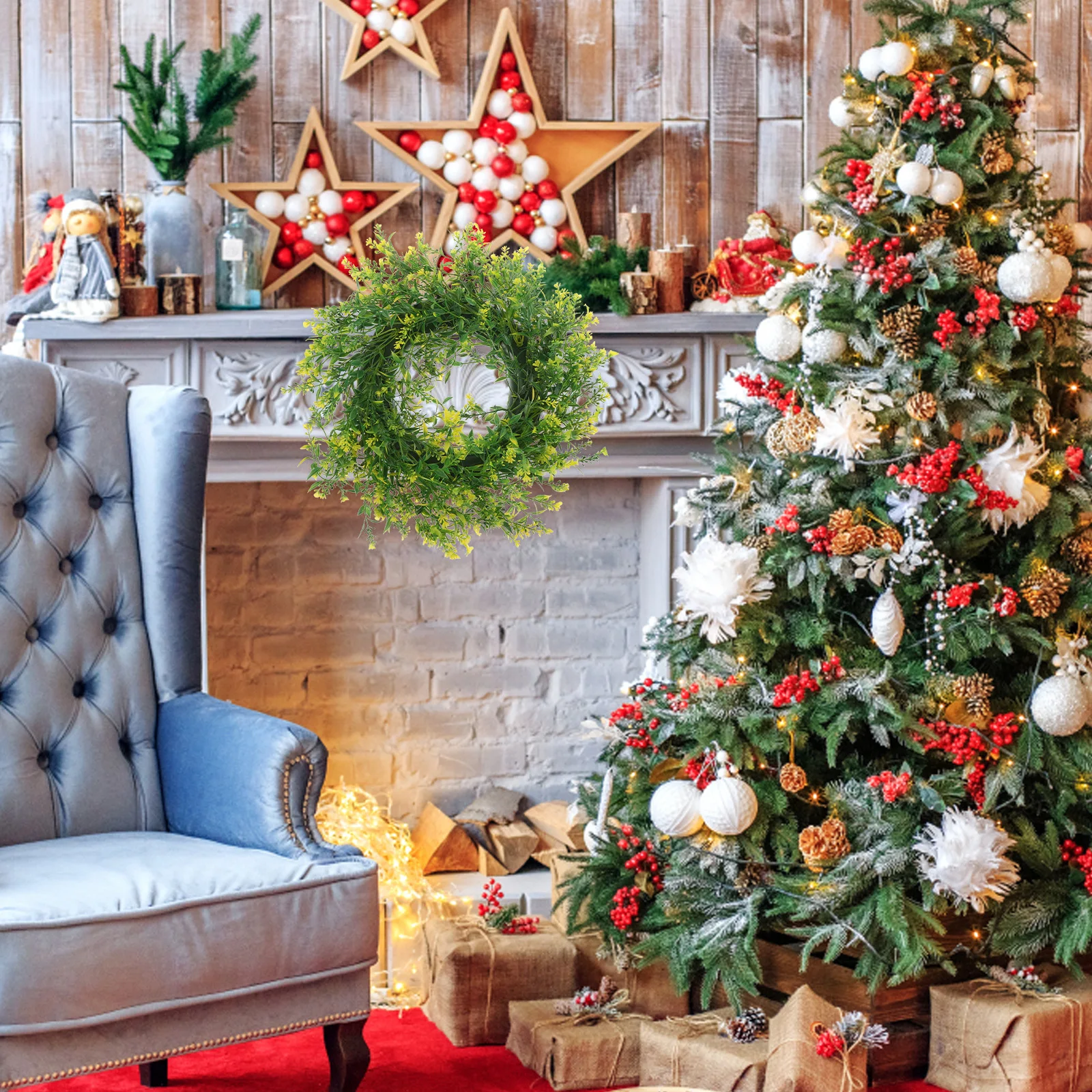 

Faux Eucalyptus Leaf Wreath Realistic Artificial Holiday Greenery Door Wall Hanging Christmas Wedding Seasonal Decoration