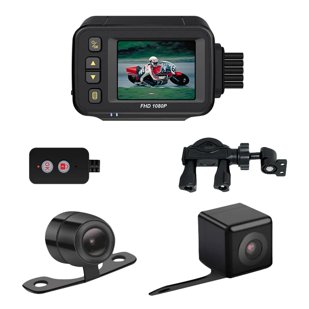 

Motorcycle Driving Recorder Dual-Lens Black Motorbike Dash Cam Waterproof Front 1280x720p Rear 640x480p Electronic Sensor