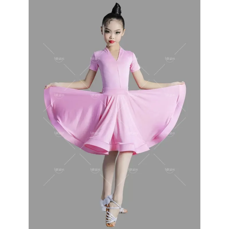 Children's Latin Dance Professional Competition Clothing Girl's Big Swing Dress New Children's Latin Training