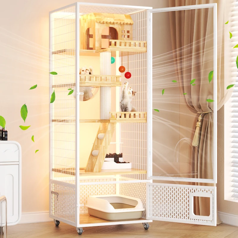 

Top Fashion Solid Wood Cat Villa Nest Bed Wooden Cat Cage Showcase Cattery Cat Tree House