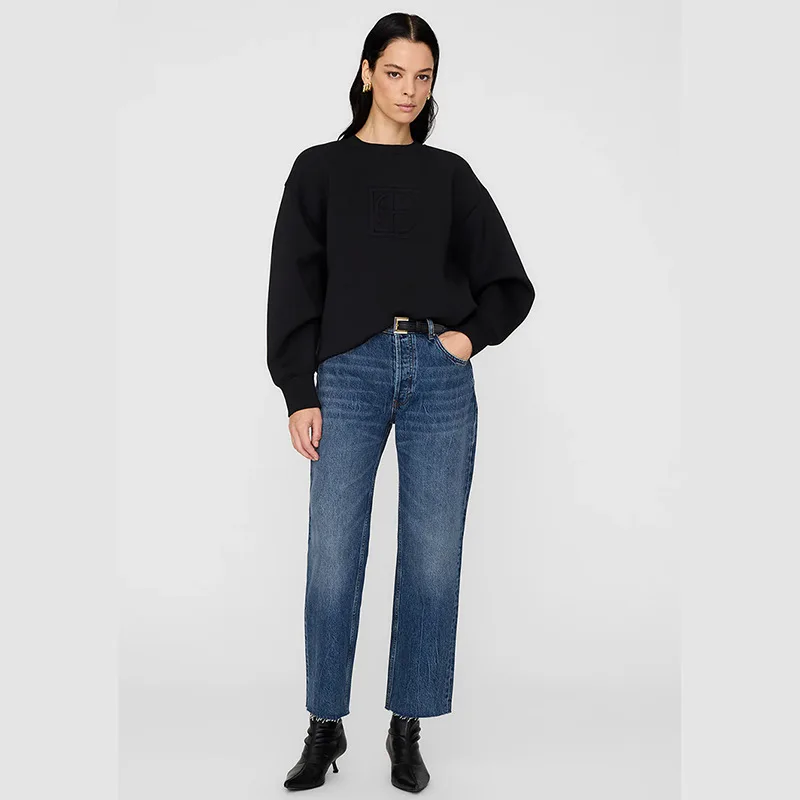 Herfst en winter Nieuw klassiek logo stalen mal reliëf luchtlaag dubbelzijdig stoffen damestrui met ronde hals