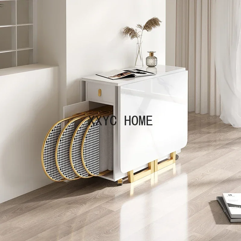 Light Luxury Stone Plate Folding Dining Table Household Small Apartment Multi-Functional