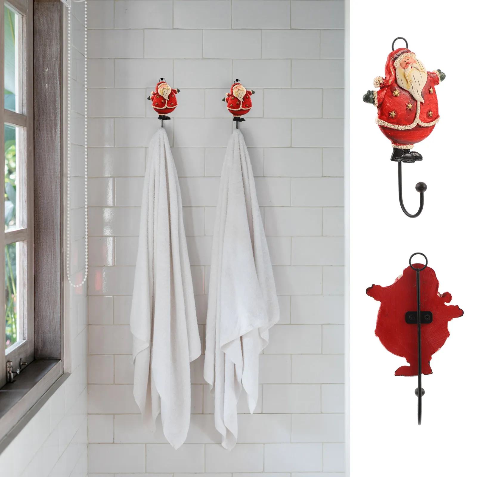 2Pcs Christmas Coat Hook Santa Claus Hat Hangers Multi function Clothes Resin Xmas Decorative Home ganizer Wall Mount Storage