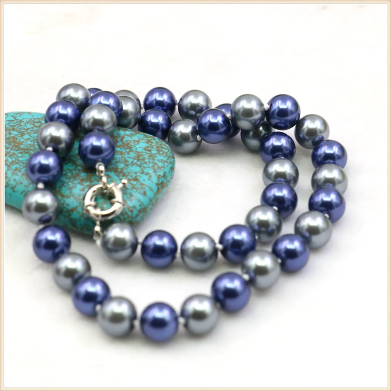 8 10 12mm 2Color Gray Blue Round Shell Pearl Necklace Fashion Jewelry Making Design Beads Neckwear Hand Made Women Ornaments