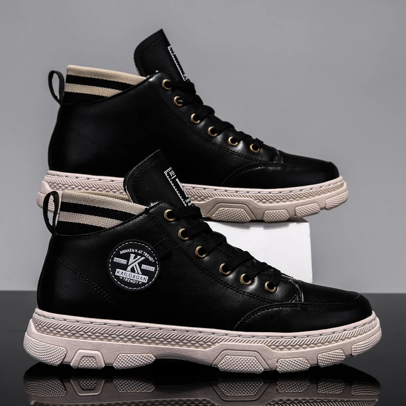 Leather Boots Man Cotton Tooling Winter Explosive Style High Quality Shoes Keep Warm Trendy All-match Men Outdoor Casual Shoes