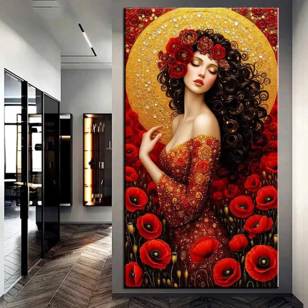 

5D Diy большой размер алмазная живопись красивая женщина цветы полная квадратная круглая мозаика Алмазная вышивка украшение стены