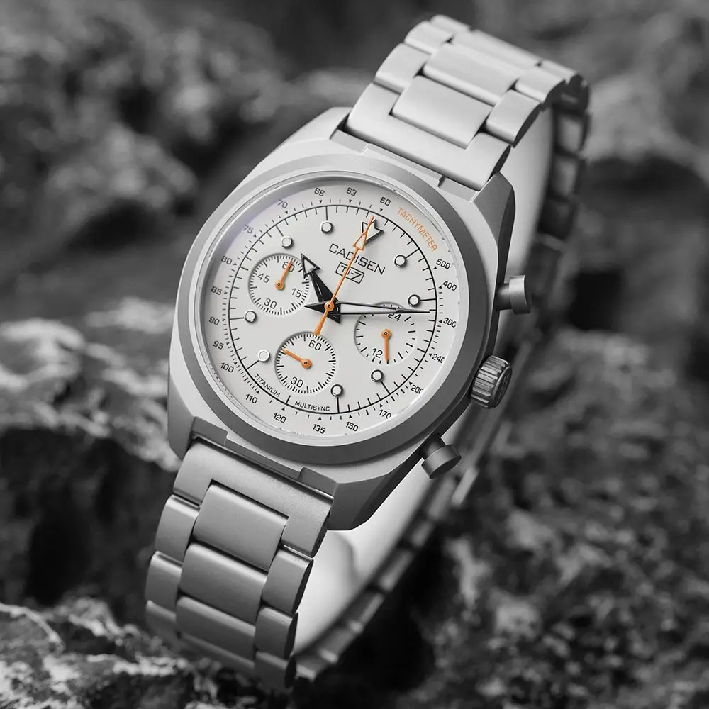 CADISEN TI-7 MULTISYNC Titanium Strap Moon Mens Watches Quartz Chronograph Japan TMI VK63 Movement  Luxury Gift For Men Watch view 5