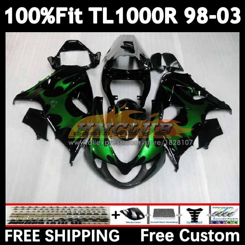 Injection For SUZUKI TL 1000 R 1000R 98 99 01 02 03 34No.5 TL1000 R green flames TL1000R 1998 1999 2000 2001 2002 2003 Fairing