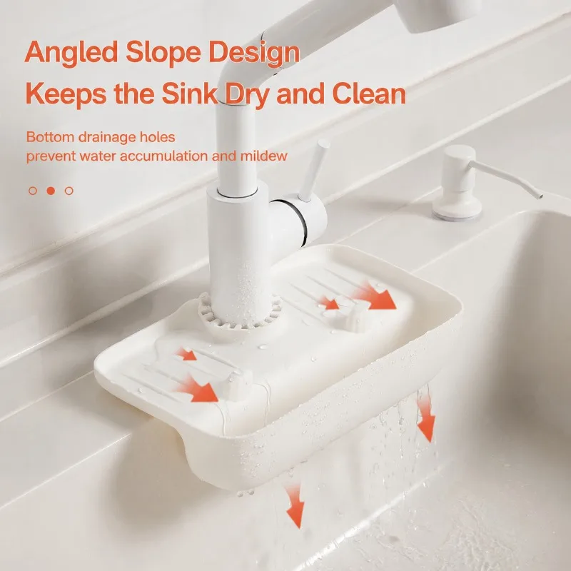 Faucet Splash‑proof Drain Rack Sink Water‑collecting Mat Anti‑slip Countertop Pad Kitchen Organizer for Sponges Dishcloths