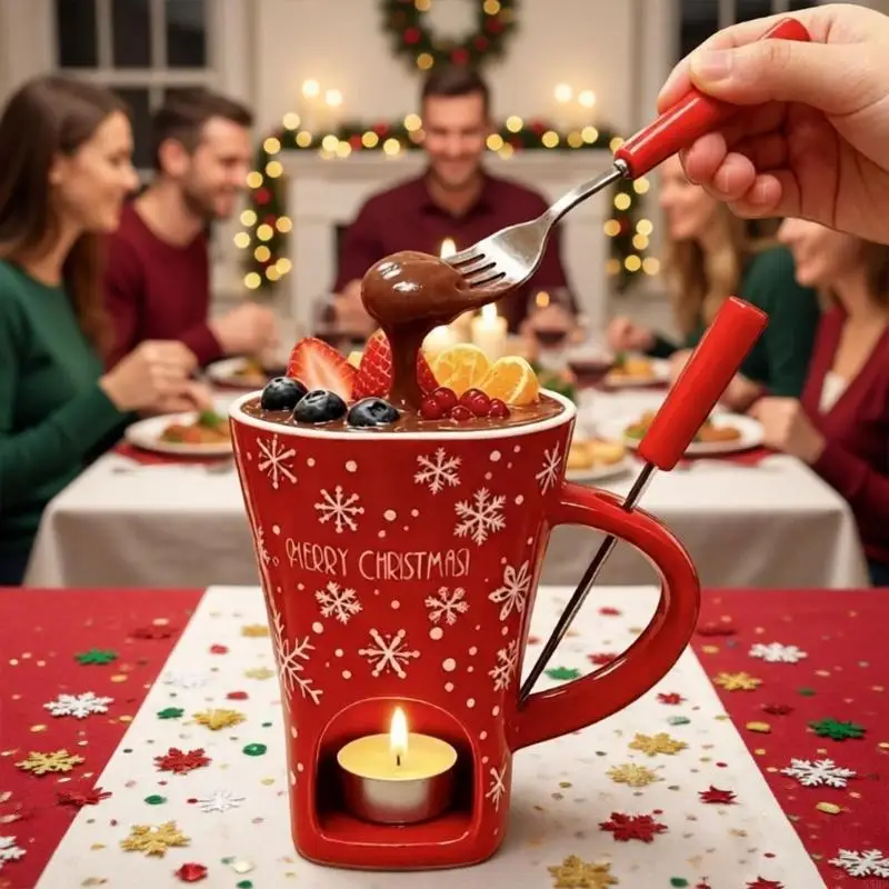 Ceramic Coffee Warmer Mug,Chocolate Melting Cup Chocolate Fondue Cup with Handle Lower Warming Opening for Serving 55KF