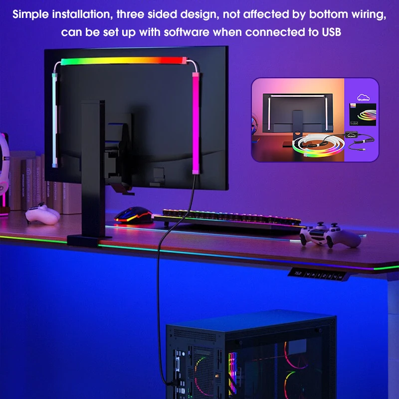 RGB Monitor Light Bar Computer Monitor Screen Color Sync Smart Control SMD5050 LED Strip Lights HDTV Computer Monitor Backlight