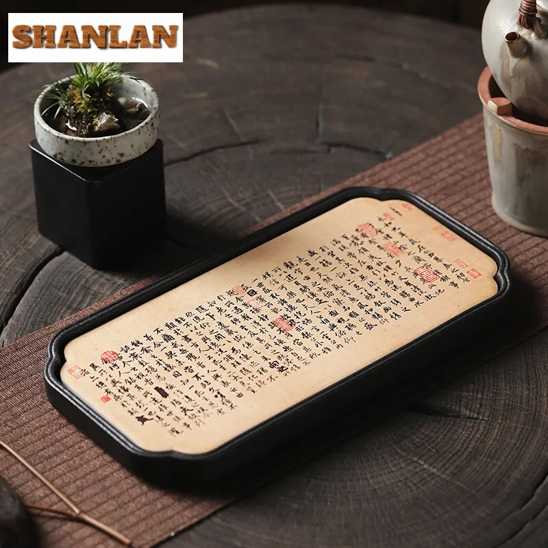 Chinese National Tide Kung Fu Tea Table Rectangular Tray Small Household Begonia Tea Tray Ceramic Absorbent Dry Bubble Tray