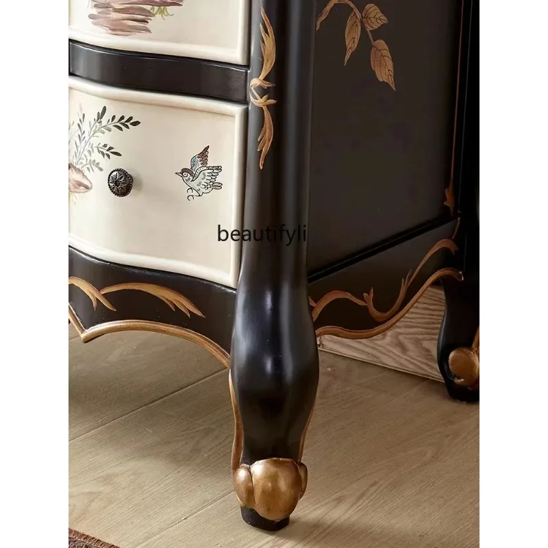 C85 Chest of Drawers Solid Wood High Cabinet Painted Art Retro Curio Cabinet American Drawer Locker