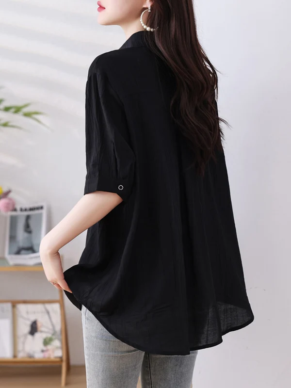 

Faionable plus Size ort Sve irt Casual Loose Women's Top Summer 2025 New Sle Cover Belly Single Button Closure