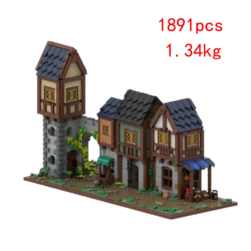 Spot MOC-201605 Medieval Market Street Building Street View Castle Small Particle Assembling Building Block Model Toy