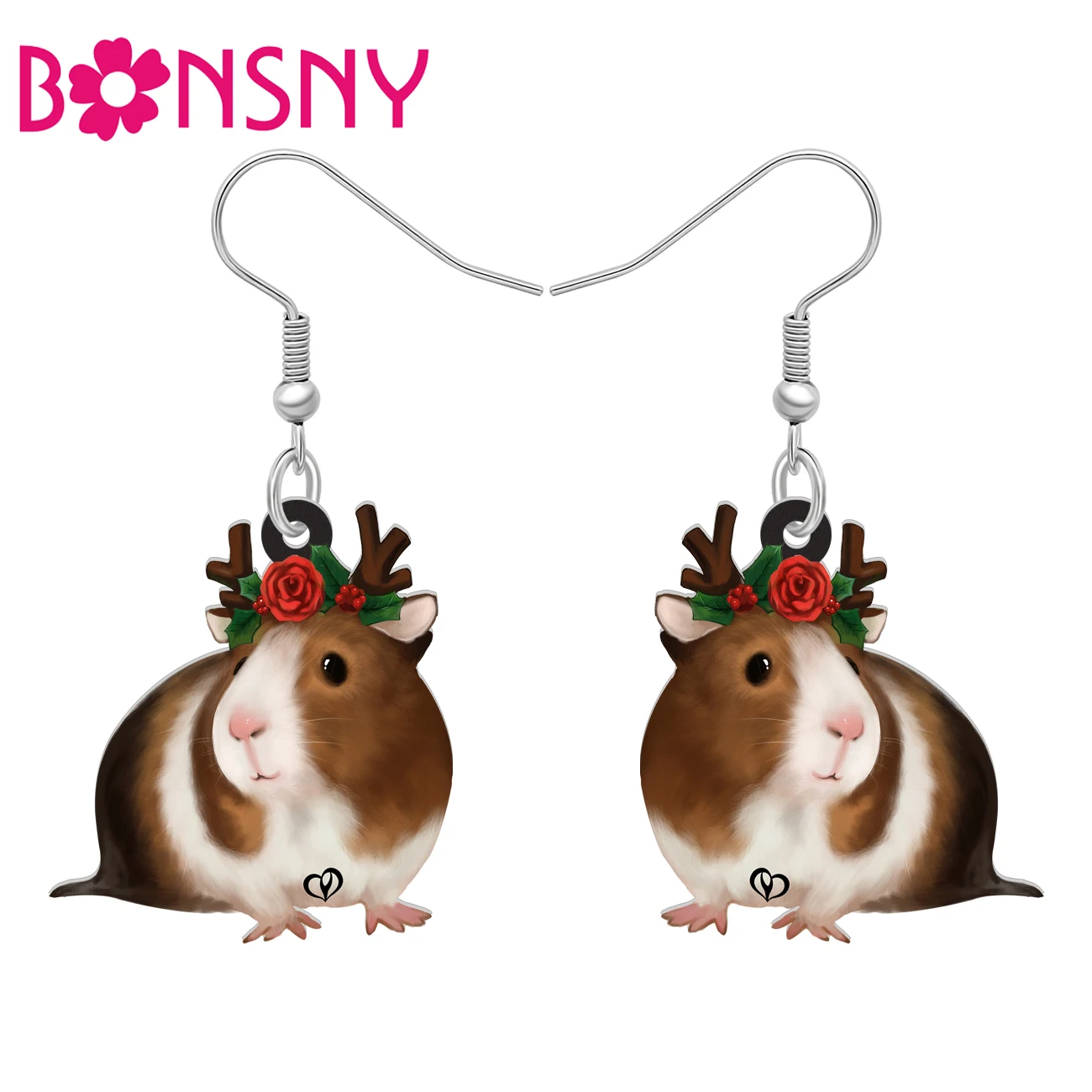 Bonsny Acrylic Flower Rose Cute Brown Hamsters Earrings Novelty Animals Dangle Drop Charms Fashion Jewelry For Women Girls Gifts