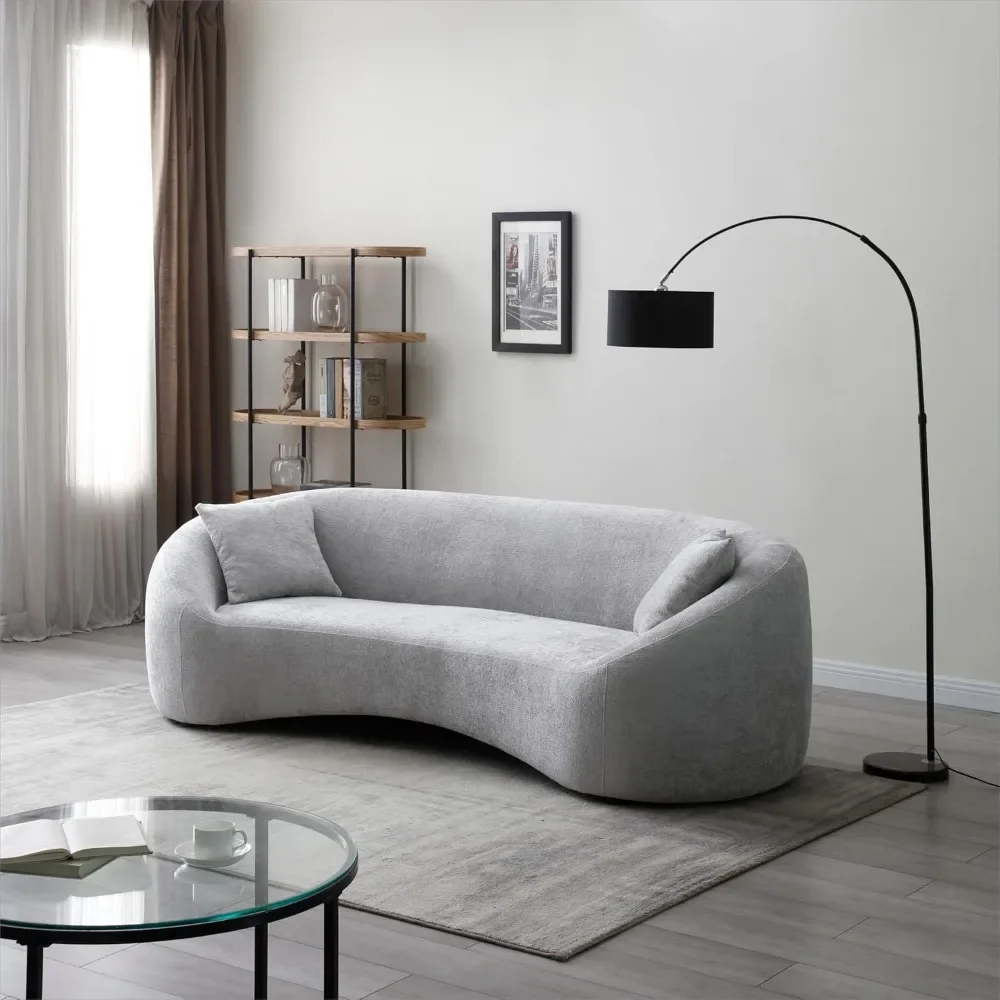 Minimalist Curved Sofa, 3 Seater, Chenille Velvet Fabric Upholstered Sofa, Tight Curved Back Velvet Cloud Couch for Living Room