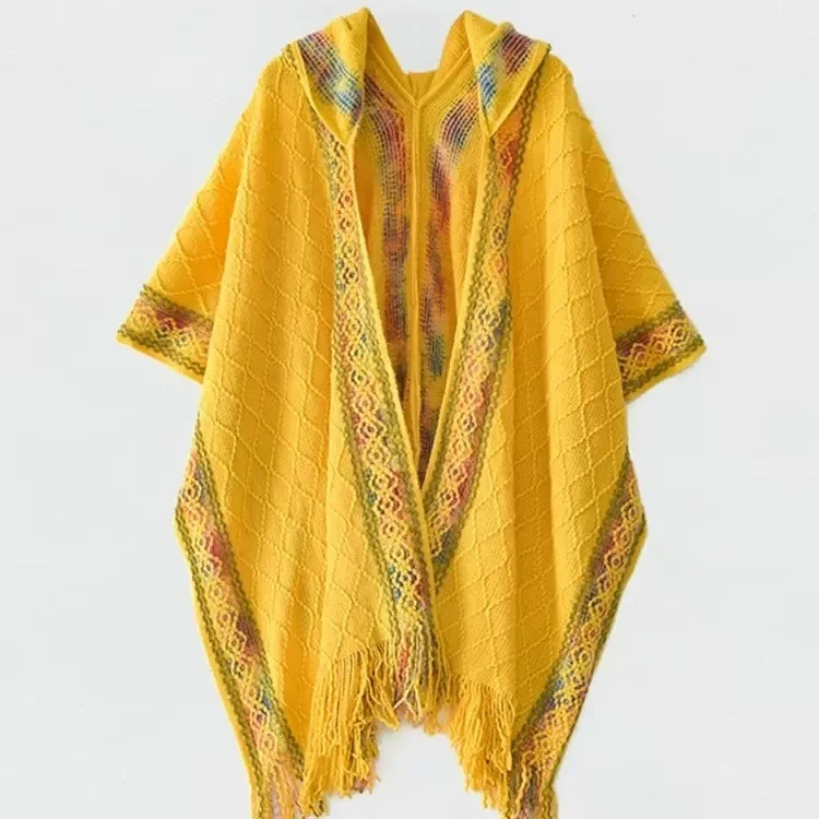 Cloak Lady's Shawl Tassels Solid Color Warm Cold Autumn and Winter Cape Women Knitting Poncho Capes Autumn and Winter T30