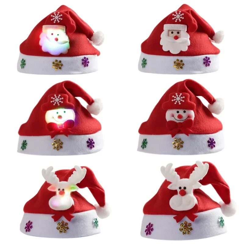 Cute Christmas LED Hat Kids Adults Cap Children Girl Hat New Year Costume Santa Claus Xmas New Year Winter Navidad Gift Decor