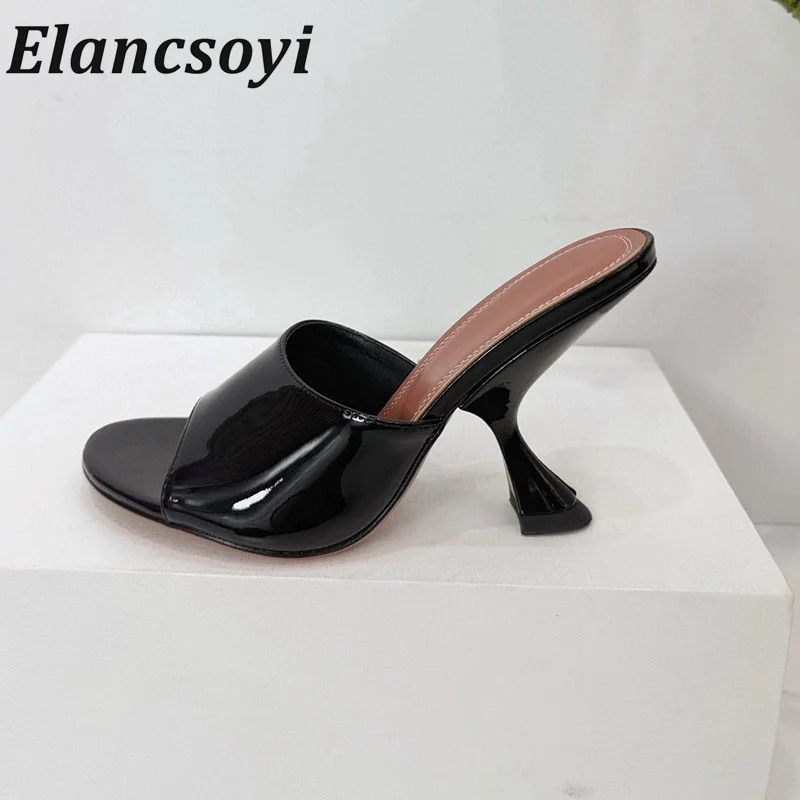 Summer women's open toed slippers leather shallow mouth high heels solid color high heels versatile office commuting shoes 2026