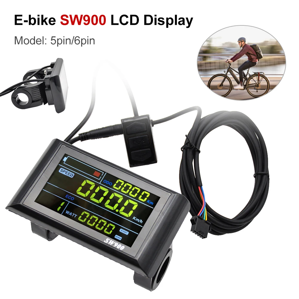 SW900 E-bike LCD Display Speed Control Panel 24-60V 5/6pin Adapter Cable Electric Scooter Bicycle LCD Display Cycling Accessory