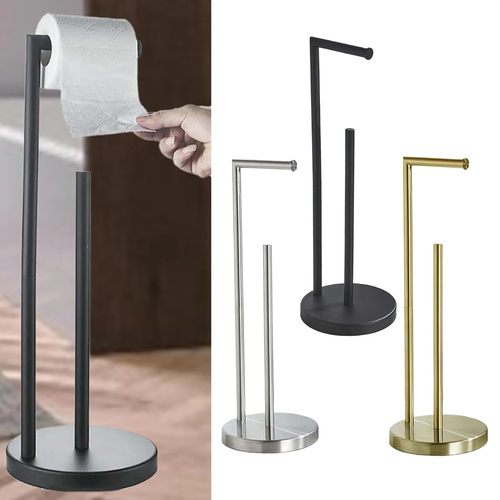 Toilet Paper Holder Stand Bathroom with Dispenser Stainless Steel Holds 3 Rolls Floor Rustproof Storage Tissue Rolls Rack