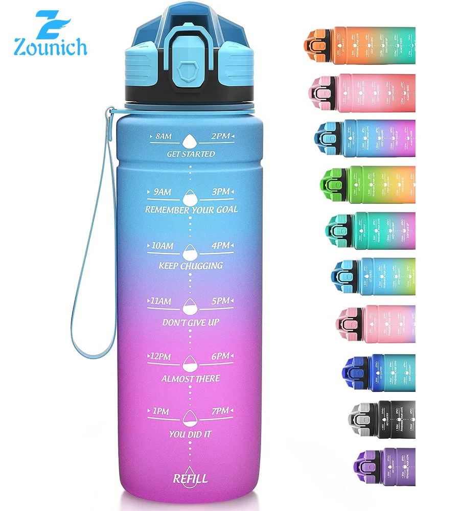 ZOUNICH New 1000ml BPA Free Water Bottle With Handle Portable Leakproof Outdoor Drinking Bottle Gradient Color Bicycle Bottle