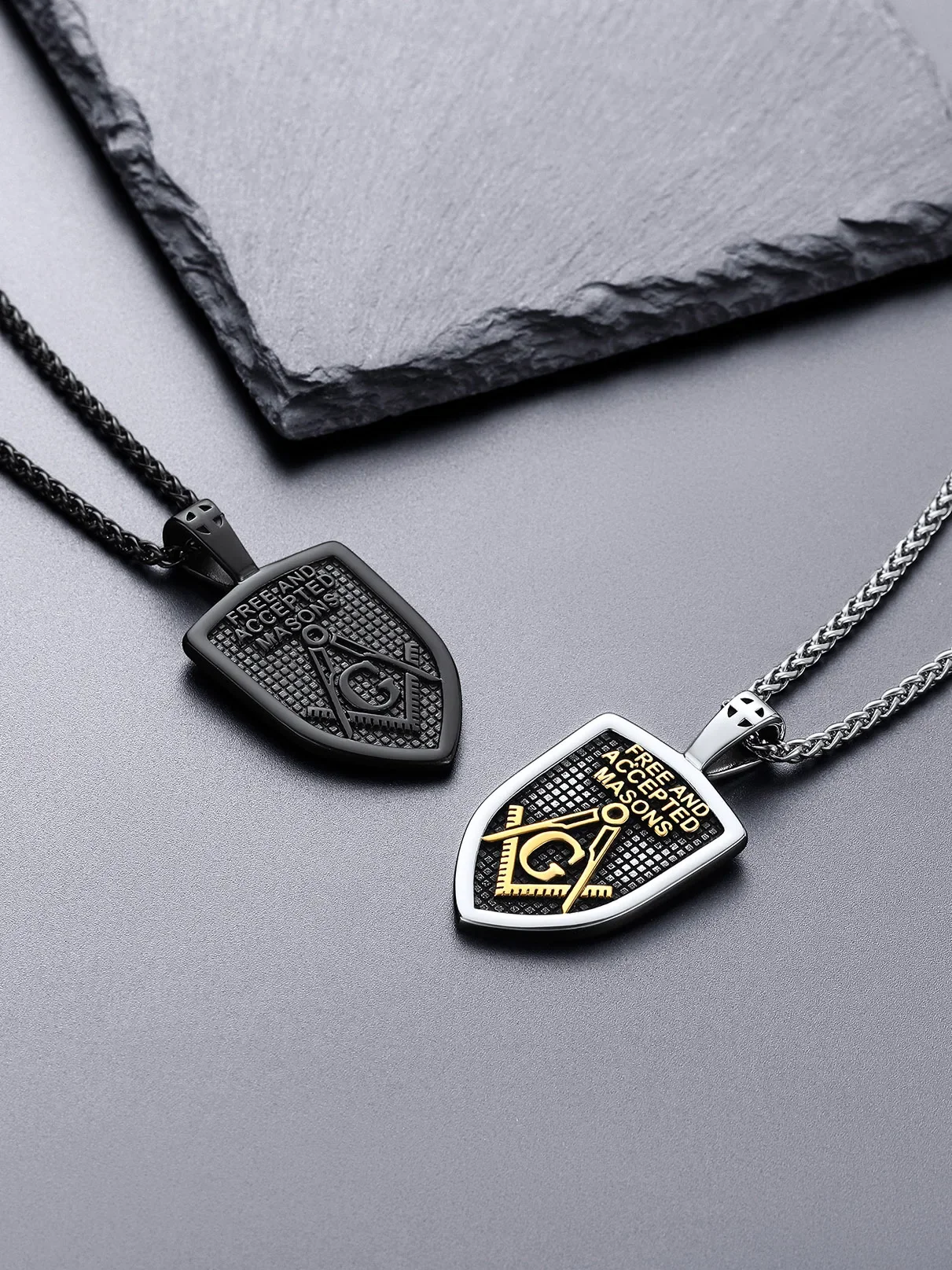 Masonic Necklaces for Man Woman Freemason The Letter G Symbol Shield Shape Pendant Stainless Steel Jewelry Gift for Him