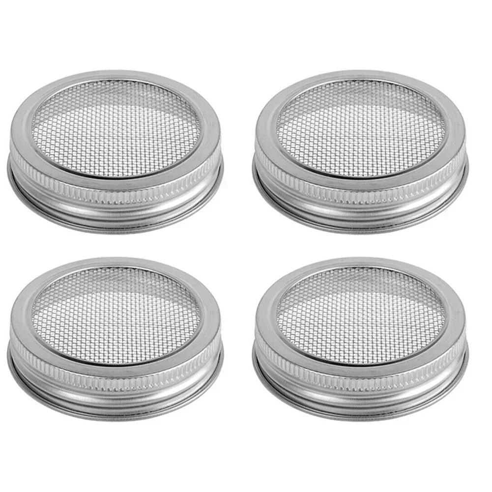 4pcs Plastic Sprouting Lid With Stainless Steel Screen Mesh Cover Cap For 70mm Wide Mouth Sprout Jars Germination Strainer