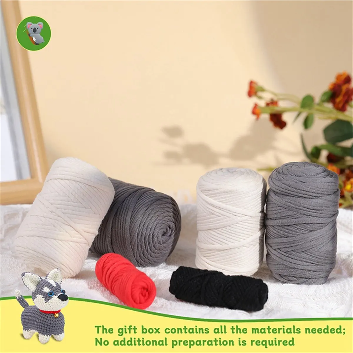 kuaishan Crochet Kit DIY Husky Crochet Kit with Knitting Yarn Needles Plush Doll Easy for Beginner Includes Enough Yarn Hook