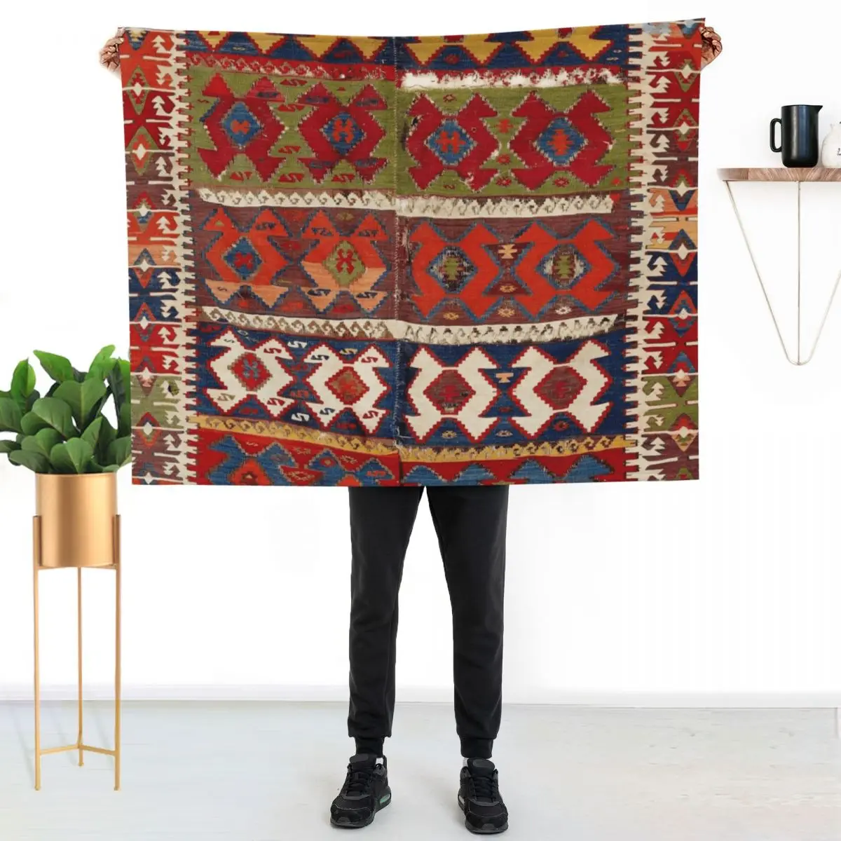 

Mut Taurus Anatolian Kilim Print Throw Blanket Wrinkle Resistant Lightweight Blanket