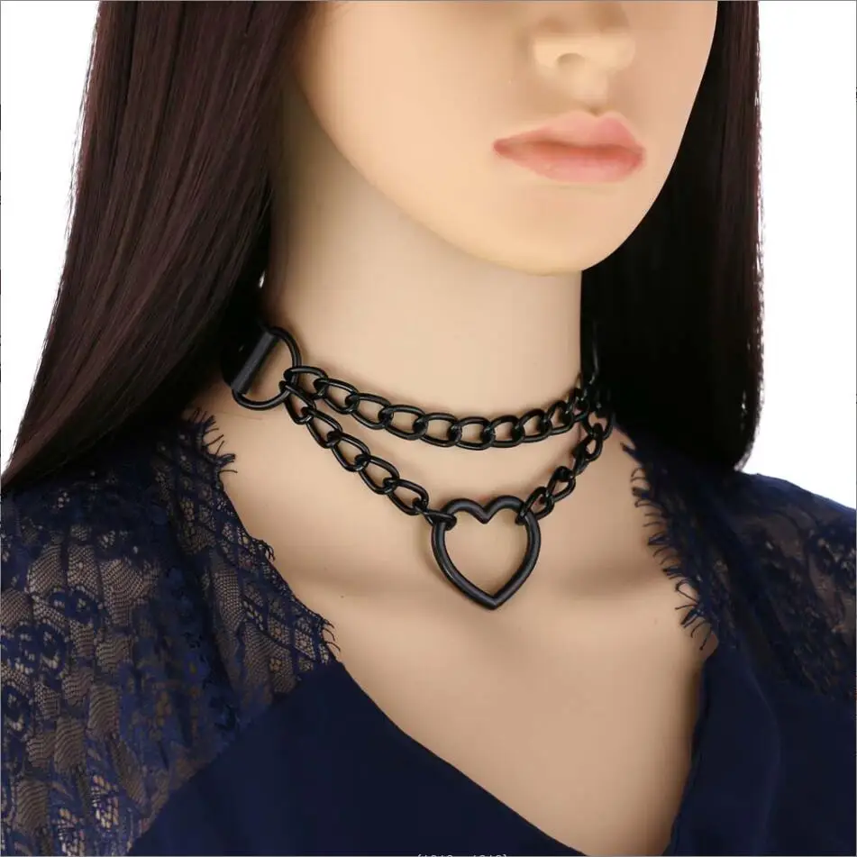 Pastel Goth Choker Heart Collar For Girl Cosplay Harajuku Necklace Neck Strap Chocker Kawaii Pink Aesthetic Accessories S2965