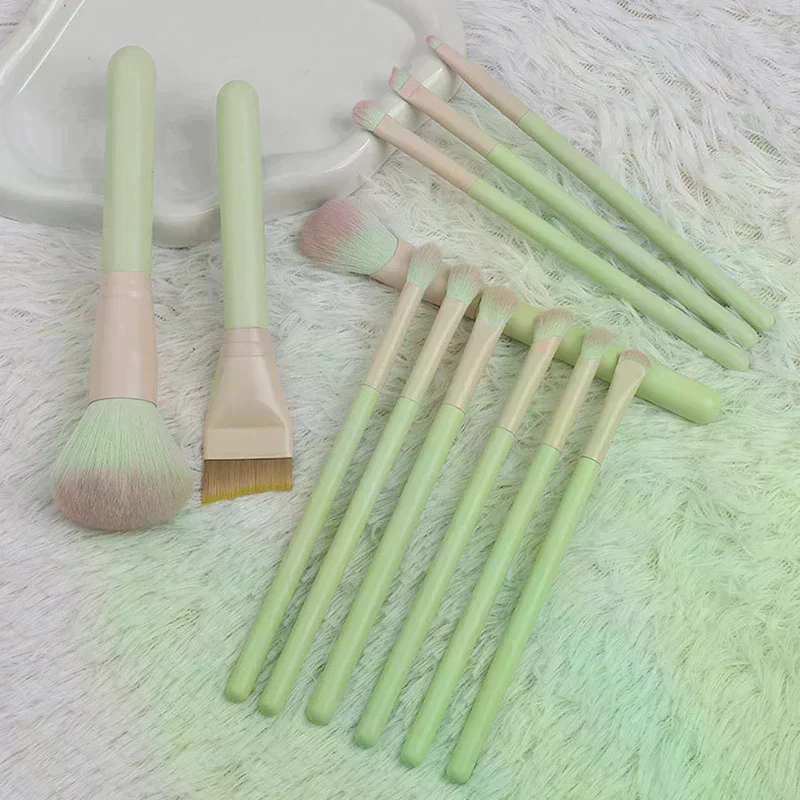 10/12 Pcs Crescent-shaped Makeup Brushes Complete Set Of Foundation Loose Powder Blush Concealer Eye Shadow Professional Set