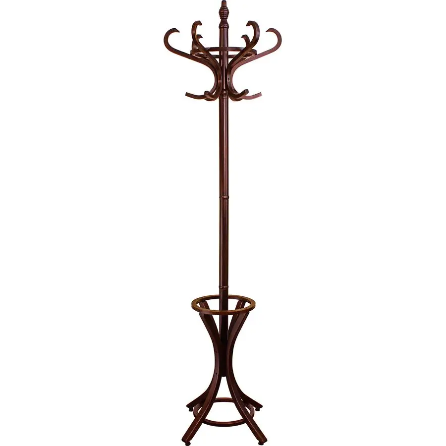 

Floor Standing Hat and Coat Rack with Umbrella Stand, Wood with brown Paint Finish