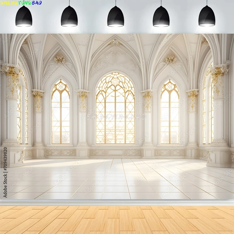 Роскошная просторная комната, арки в стиле барокко, колонны, фоны в стиле рококо, дверной проем, сложная резьба, свадебный фотофон LK-01