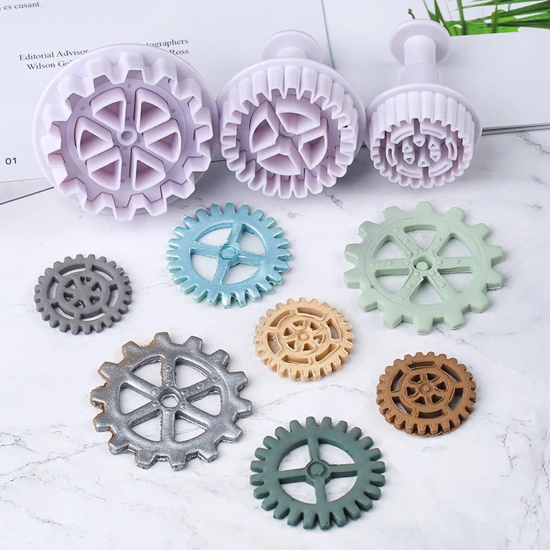 3pcs/set Plastic Gear Design Cookie Mold, Fondant Cutters Perfect For Cake Decorating & Cookie Baking